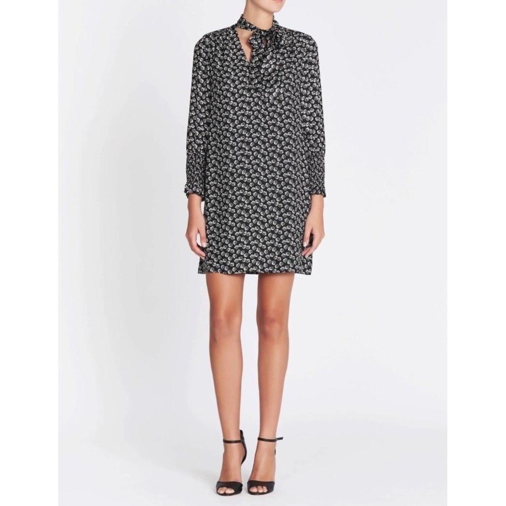 REBECCA TAYLOR Rue Floral Print Scarf Tie Dress Size 8 Shift Dress‎ 100% Silk